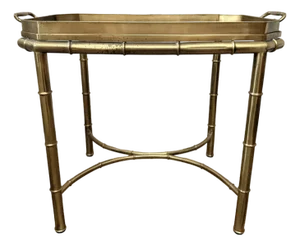 Vintage Brass Faux Bamboo Side Table With Glass Tray Top | Hollywood Regency End Table