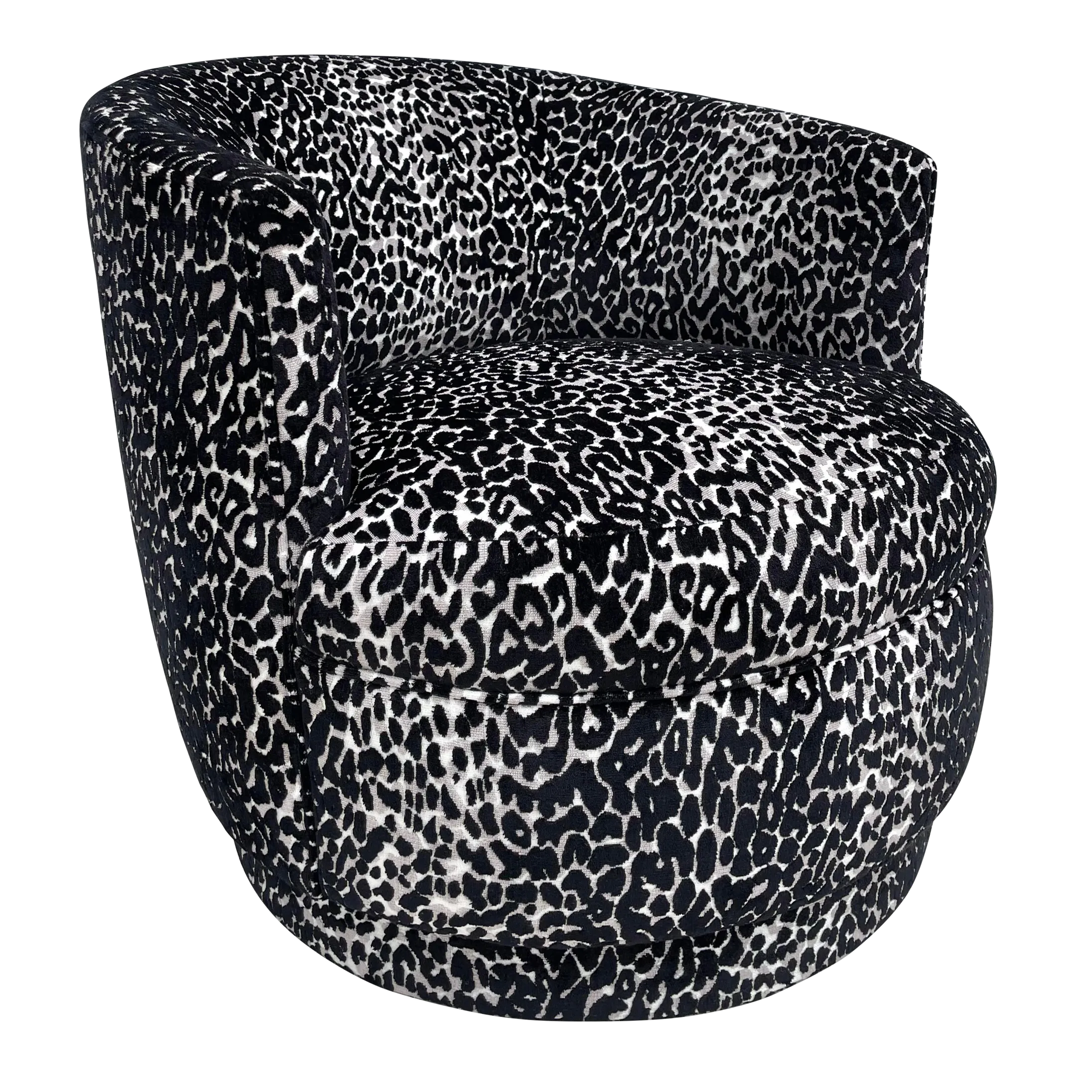 Vintage Swivel Round Barrel Chair Newly Upholstered in Animal