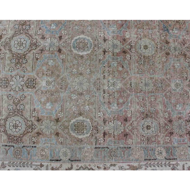 Ivory Antique Persian Tabriz With All-Over Floral Design in Ivory, Blue, Blush, Brown For Sale - Image 8 of 16