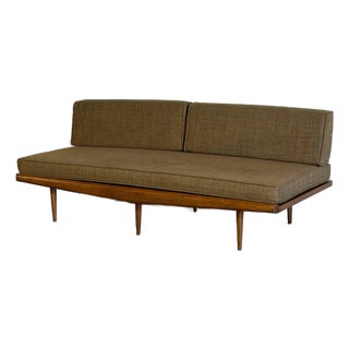 Mid-Century Modern Teak Daybed Sofa With Floating Wood Frame and Exposed Back 1960s For Sale