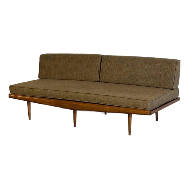 Mid-Century Modern Teak Daybed Sofa With Floating Wood Frame and Exposed Back 1960s For Sale