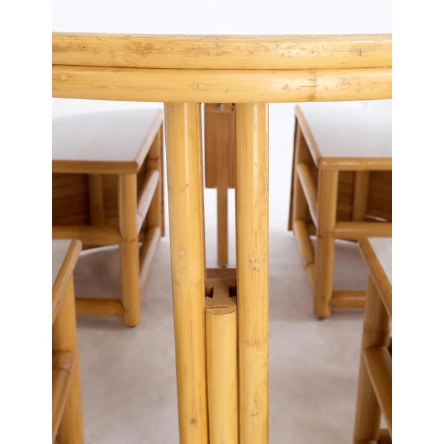 Hi-Lo Convertible Reed Coffee Dinette Game Table w/ Nesting Benches Stools Chair - 5 Pieces For Sale - Image 12 of 13