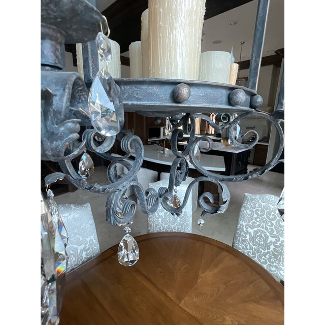 Metal Vintage Wrought Iron and Crystal Chandelier by Ashore Lighting For Sale - Image 7 of 17