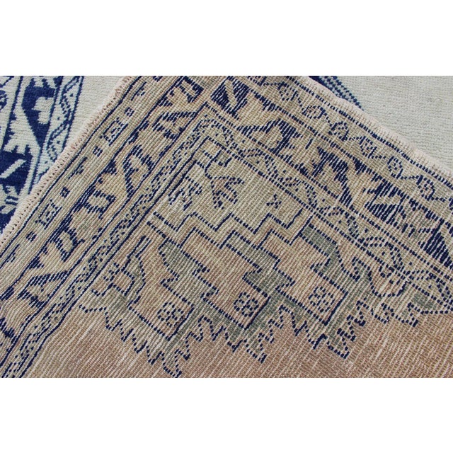 Vintage Turkish Oushak Rug Featuring Deep Indigo and Ivory Geometric Medallion For Sale - Image 11 of 12