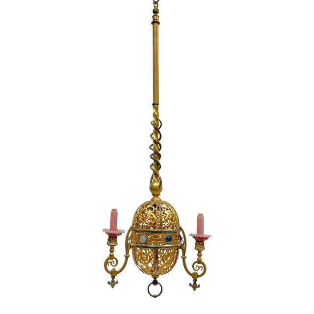 Turkish Style Gilt Metal and Steel Gas Light Chandelier For Sale