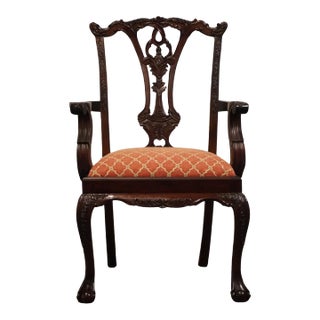 High End Vintage Solid Mahogany Traditional Chippendale Style Dining Arm Chair For Sale
