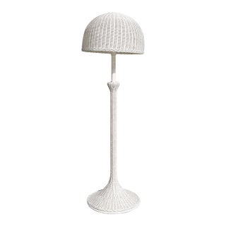 Vintage White Wicker Floor Lamp With Dome Shade For Sale