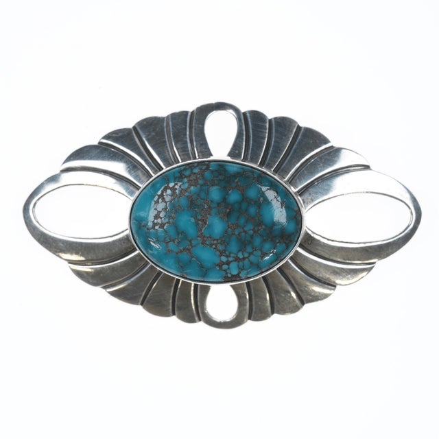 Contemporary Carol Wylie Navajo silver and high grade turquoise pin For Sale - Image 3 of 6