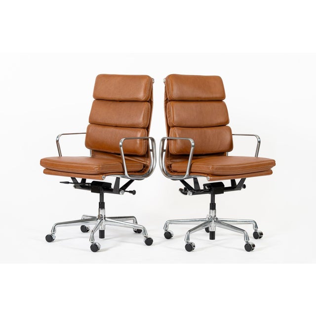 Pair Herman Miller Eames Tall Brown Leather Desk Chair Soft Pad For Sale - Image 12 of 12