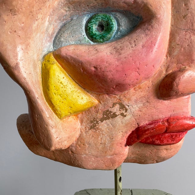 Wood Italian Artist, Modern Head Sculpture, 1980s, Wood and Terracotta For Sale - Image 7 of 18