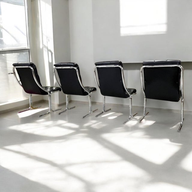 Mid-Century Modern Daystrom Black and Chrome Tufted Scoop Chairs Vintage 1970s For Sale - Image 3 of 9
