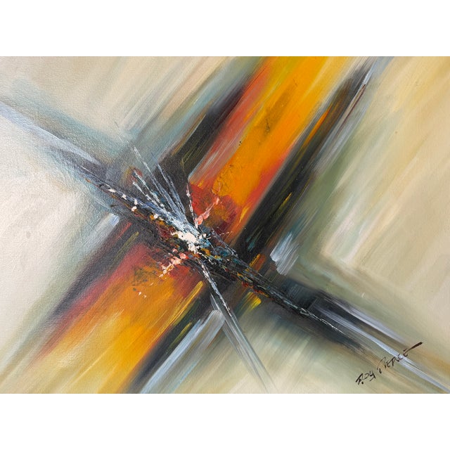 Orange Vintage Roy Pierce Abstract Expressionist Oil on Canvas Painting – Framed For Sale - Image 8 of 10