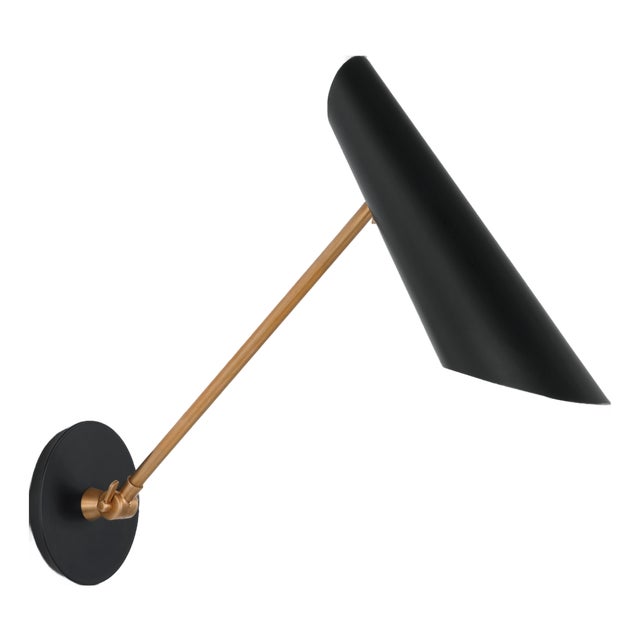 AERIN for Visual Comfort Signature Franca Single Library Wall Light in Hand-Rubbed Antique Brass with Black Shade For Sale