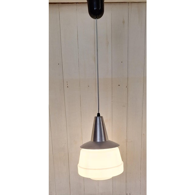 Silver Vintage Ceiling Lamp with Aluminum Mount and White Glass Shade, 1970s For Sale - Image 8 of 8
