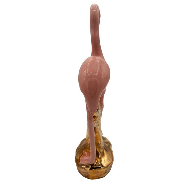 Mid 20th Century Ceramic Fancy Bird Pink & Gold Flamingo Tabletop Statue For Sale - Image 4 of 10