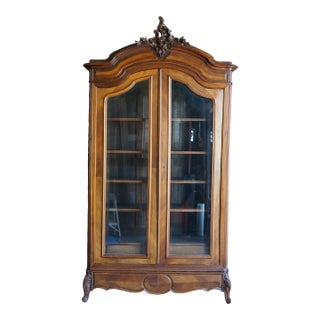 Antique French Rococo Glass Front Armoire For Sale