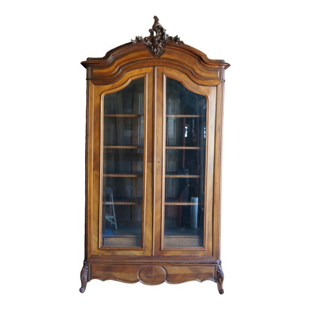 Antique French Rococo Glass Front Armoire For Sale