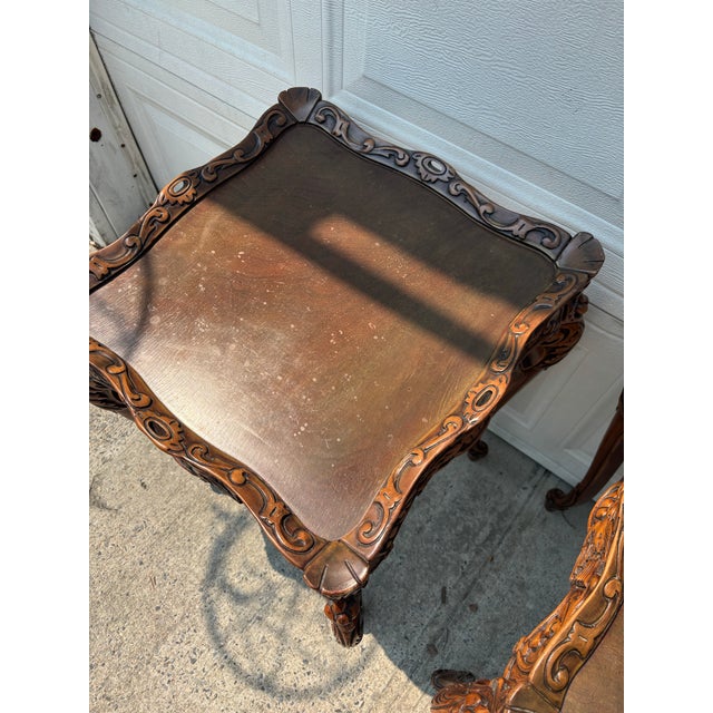 Pair of Spanish Revival Carved Walnut Side Tables, Bird Motif, Baroque Style For Sale - Image 9 of 12