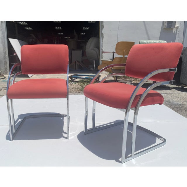 1970s Milo Baughman Style Chrome Cantilever Dining Chairs - a Pair For Sale - Image 5 of 10