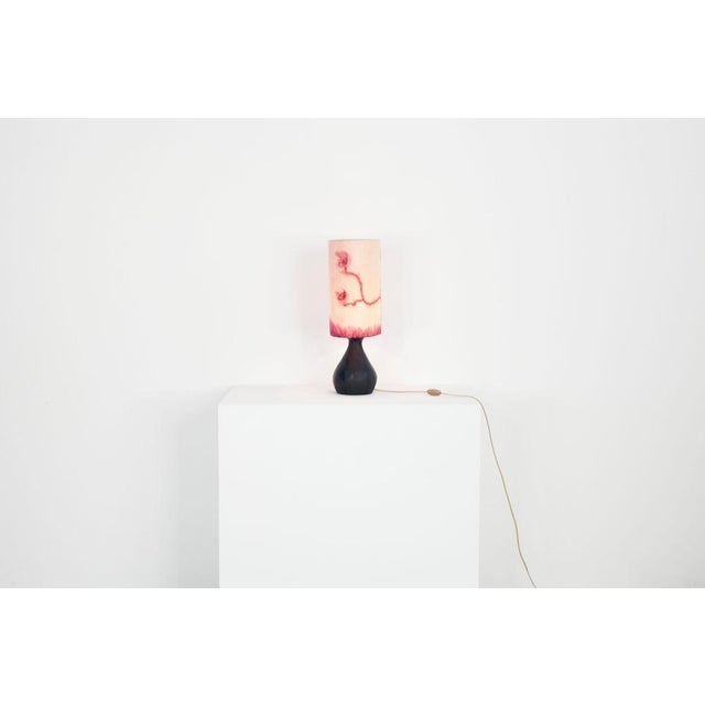 Table Lamp with Black Ceramic Base and a Silk Lampshade, 1970s For Sale - Image 3 of 16