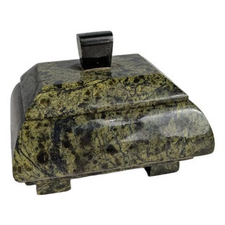 Vintage Serepentine Stone Footed Trinket/ Dresser Box With Lid For Sale