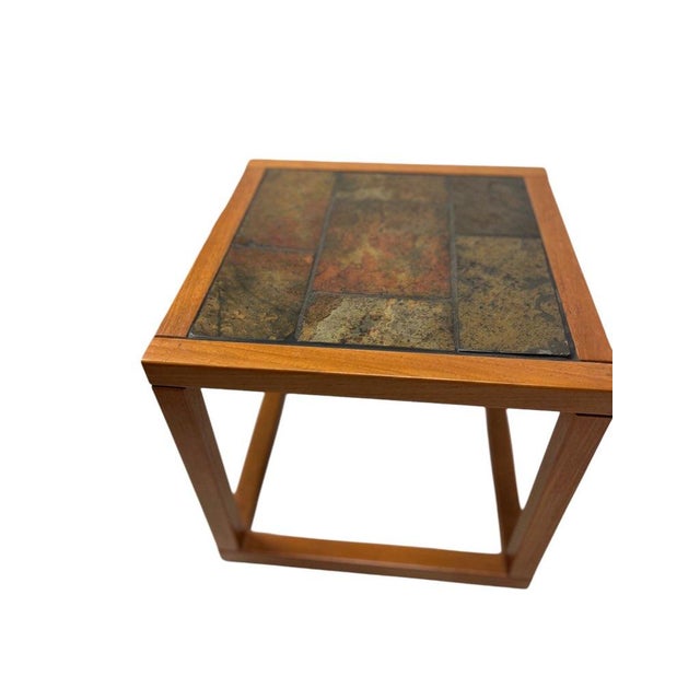 Brown Vintage Mid Century Teak Slate Top Side Tables For Sale - Image 8 of 9