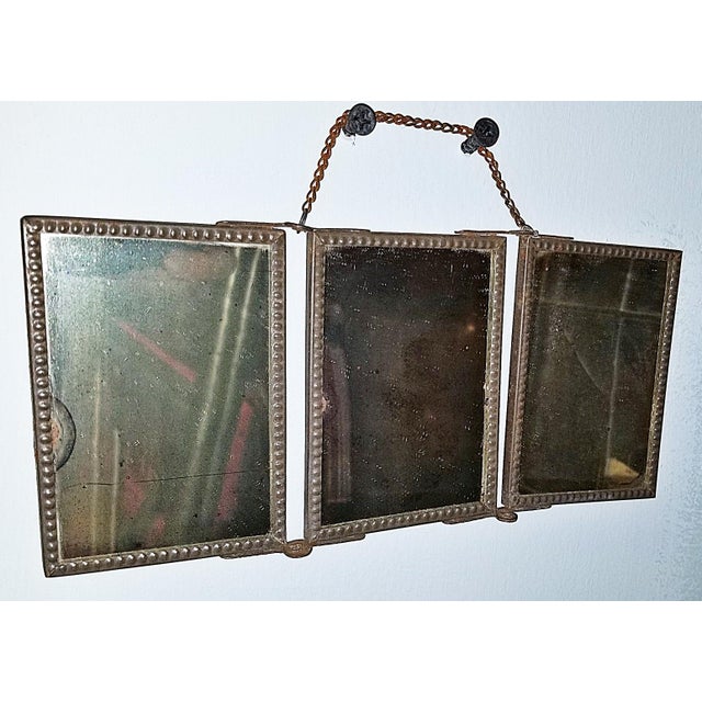 1920s Small Triptych Antique Mirror For Sale - Image 4 of 4