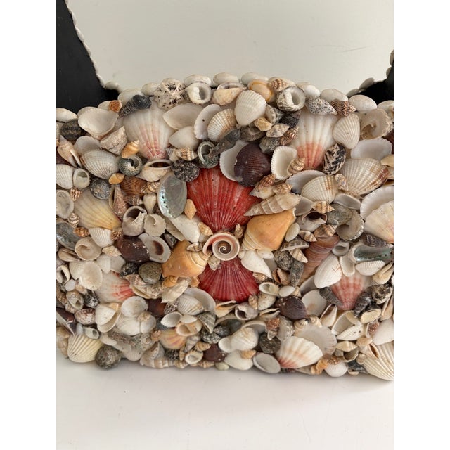 Late 20th Century Large Vintage Seashell-Encrusted Wooden Basket With Handle – Handmade Coastal Folk Art Beach House Decor For Sale - Image 5 of 12