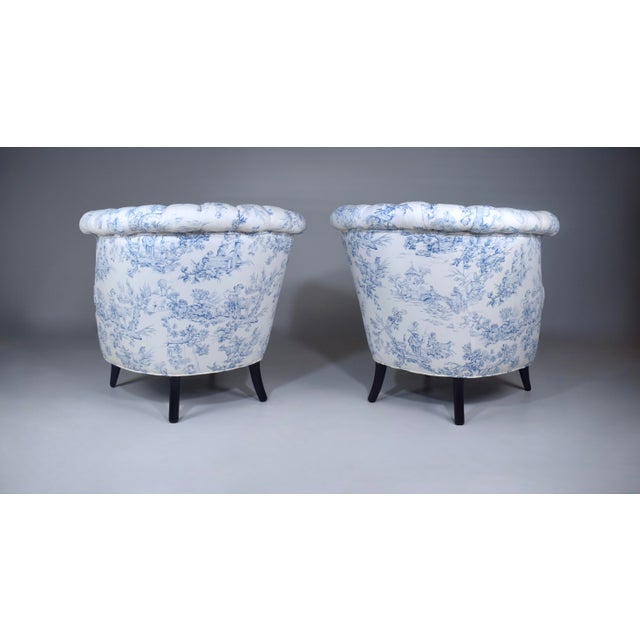 Swedish Art Deco Barrel Bergere Chairs, 1920's French Toile For Sale In Philadelphia - Image 6 of 15