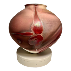 Vintage Raku California Studio Art Pottery Iridescent Red Vase Jar Signed 9.5"h
