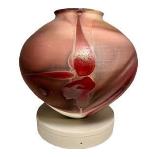 Vintage Raku Studio Art Pottery Iridescent Red Vase/Jar by John Manley — Nevada For Sale