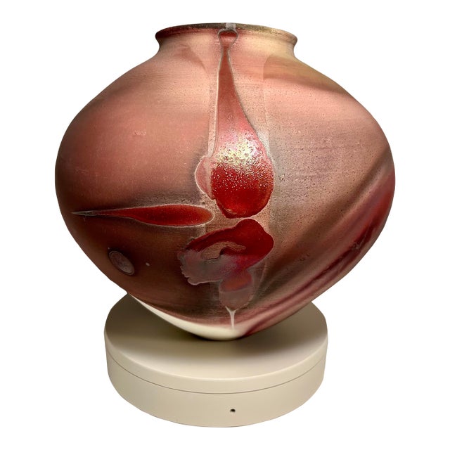 Vintage Raku Studio Art Pottery Iridescent Red Vase/Jar by John Manley — Nevada For Sale