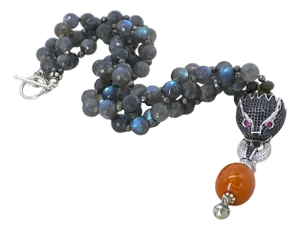 Artisan Double Strand Labradorite Necklace With Cz Dragon Pendant