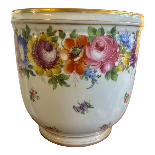 Large 19th Century Porcelain Dresden Cache Pot For Sale
