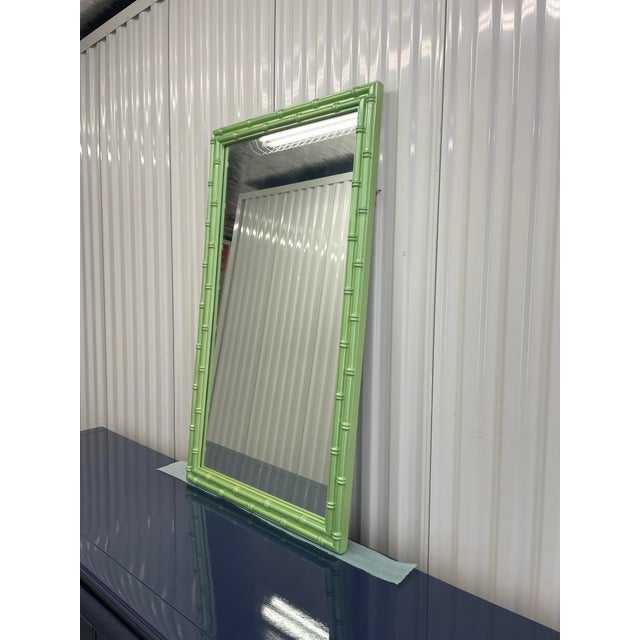 Hollywood Regency Custom Metallic Green Lacquer Bamboo Mirror – Hollywood Regency Style, 41” For Sale - Image 3 of 7