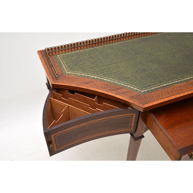 Metal Antique Edwardian Writing Table with Leather Top, 1900s For Sale - Image 7 of 11