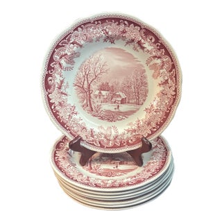 Spode Winters Eve Red Salad/Dessert Plates - Set of 8 For Sale