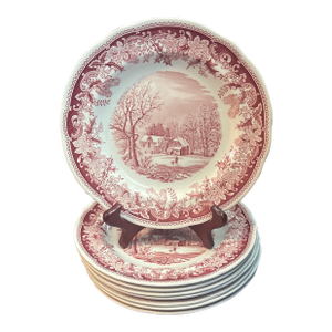 Spode Winters Eve Red Salad/Dessert Plates - Set of 8