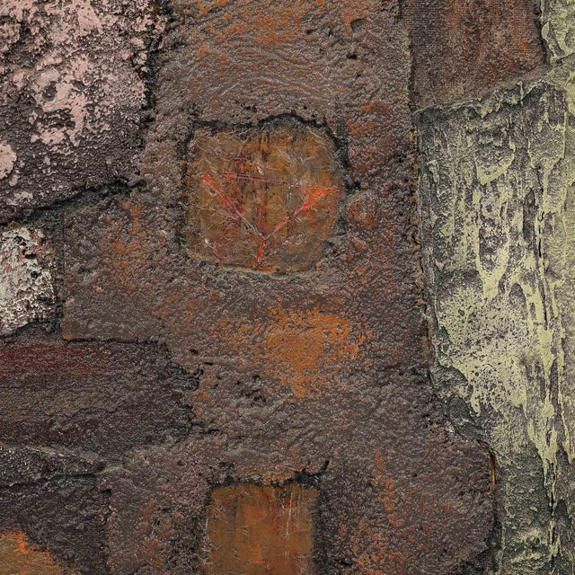 1960s Mid-Century Modernist Textural Abstract Mixed Media Painting on Board For Sale - Image 5 of 12