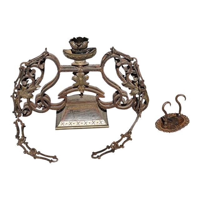 Hand-Forged Wrought-Iron Custom Made Light Fixture For Sale
