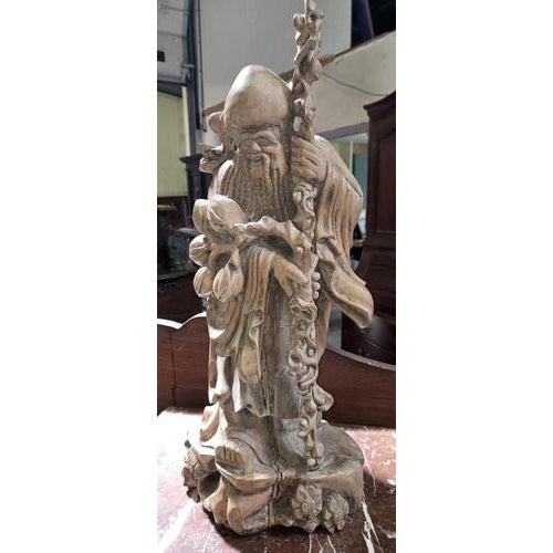 Wood Large Chinese Sculpture in Light Wood For Sale - Image 7 of 7
