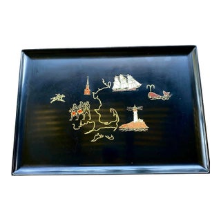 Vintage Couroc of Monterey Massachusetts Patriotic Cape Cod Inlaid Serving Tray For Sale