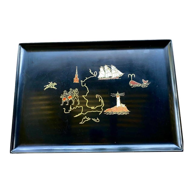 Vintage Couroc of Monterey Massachusetts Patriotic Cape Cod Inlaid Serving Tray For Sale