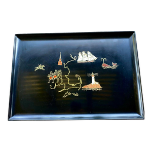 Vintage Couroc of Monterey Massachusetts Patriotic Cape Cod Inlaid Serving Tray