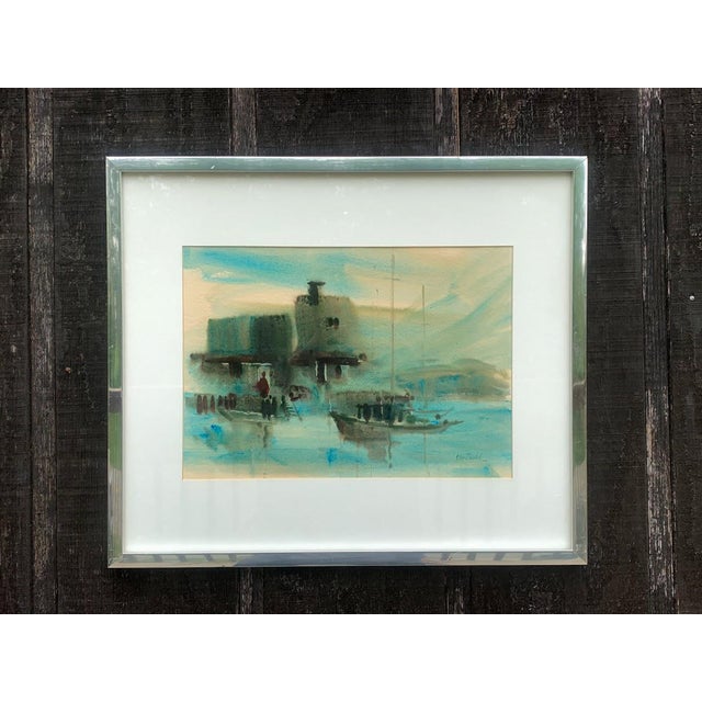 Metal Stanley Dudek Signed Original Watercolor - Marina View For Sale - Image 7 of 10