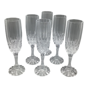 French Fluted Crystal Bretagne Champagne Flutes-Set of 6