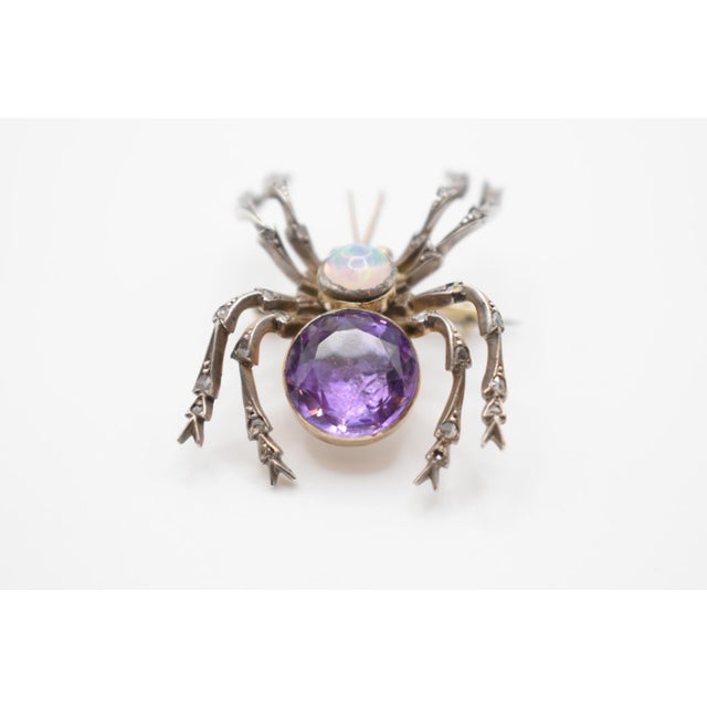 Mid 20th Century Opal, Amethyst and Diamond Spider Brooch For Sale In Wichita - Image 6 of 11