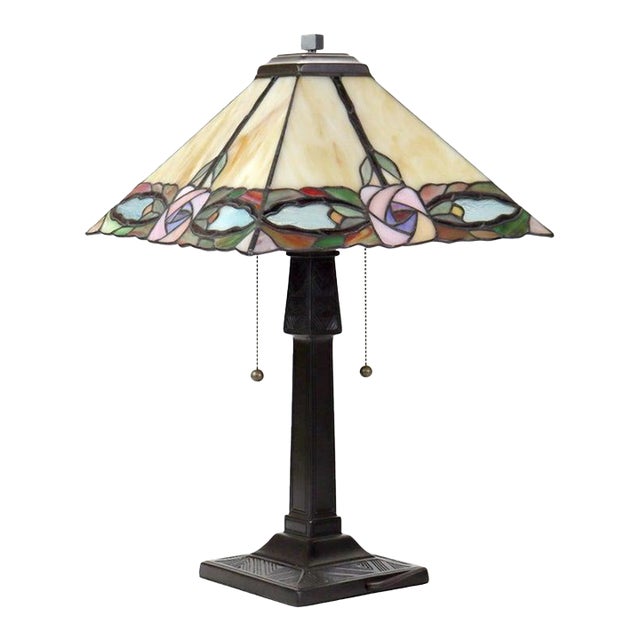 Arts & Crafts Leaded Stained Glass Table Lamp, Early 20th Century For Sale