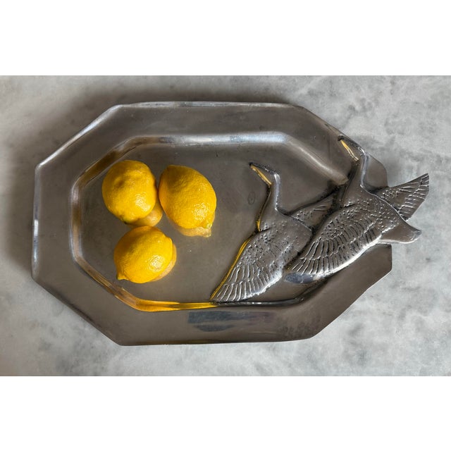 Vintage Pewter Octagonal Serving Platter With Geese Design For Sale In Austin - Image 6 of 8