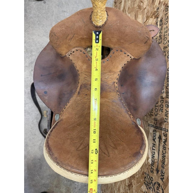 Vintage Circle Y Brand Brown Leather & Suede 14 Inch Barrel Horse Western Saddle For Sale - Image 12 of 18